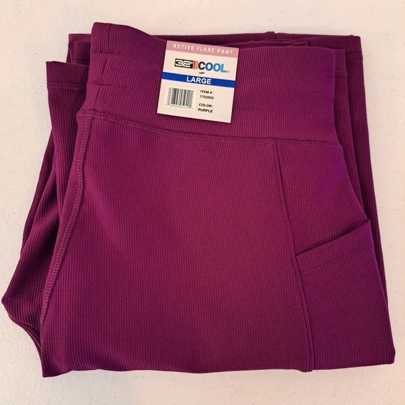 32 Degrees Active Flare Pant Womens L Purple NWT Ribbed Pockets 807-191 - Picture 2 of 4